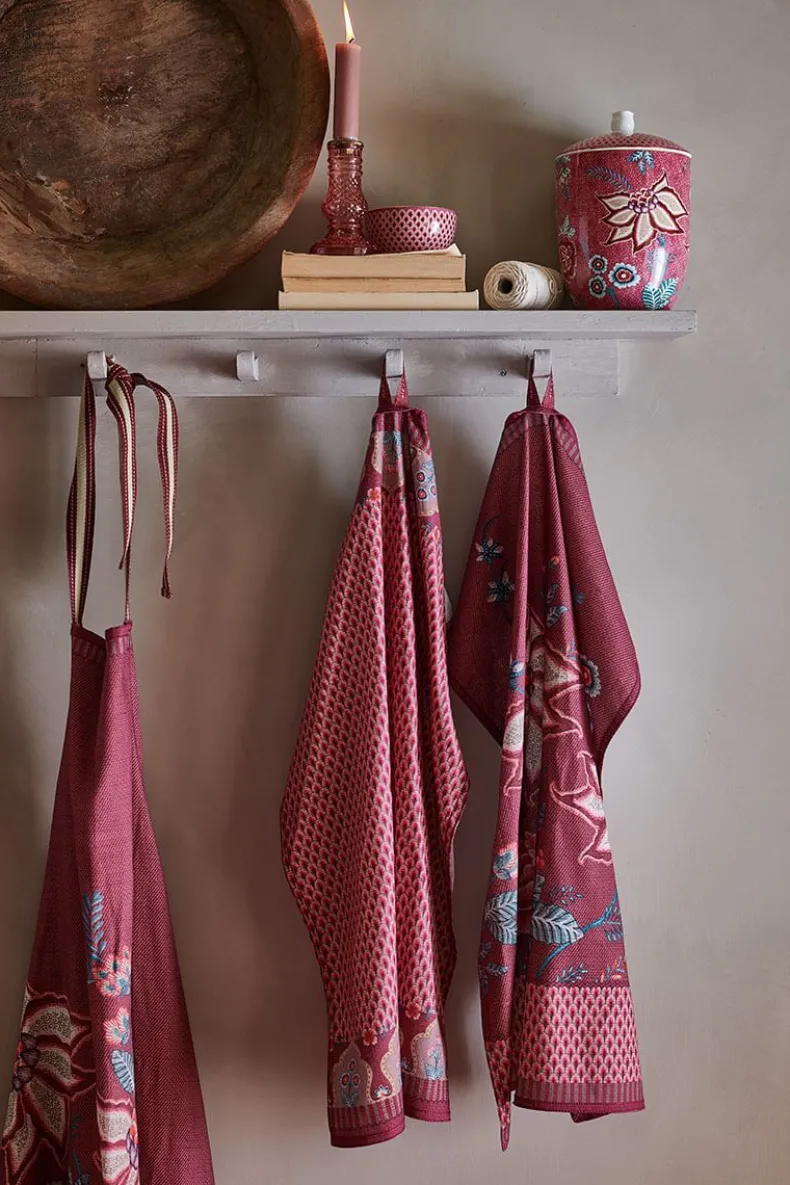 Flower Festival Tea Towel Red/Dark Pink