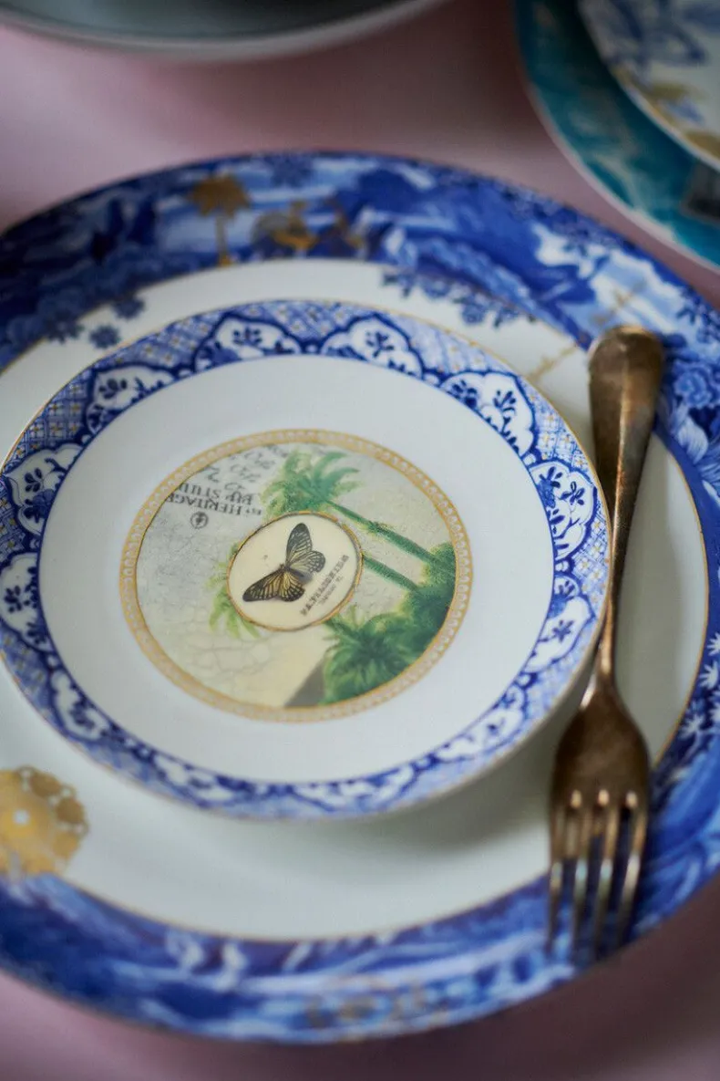Heritage Gebaksbord Vlinder Blauw 15 Cm