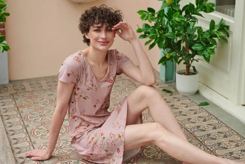 Nachthemd Korte Mouw Kawai Flower Licht