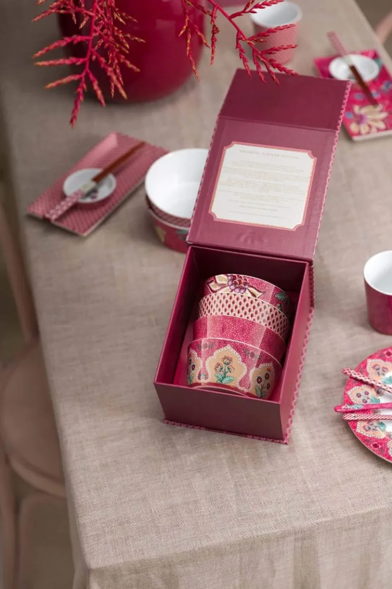 Oriental Flower Festival Set/4 Kommen Donker 12Cm