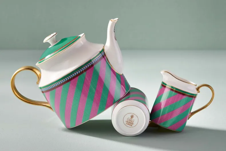 Pip Chique Stripes Theepot Groot Roze/Groen