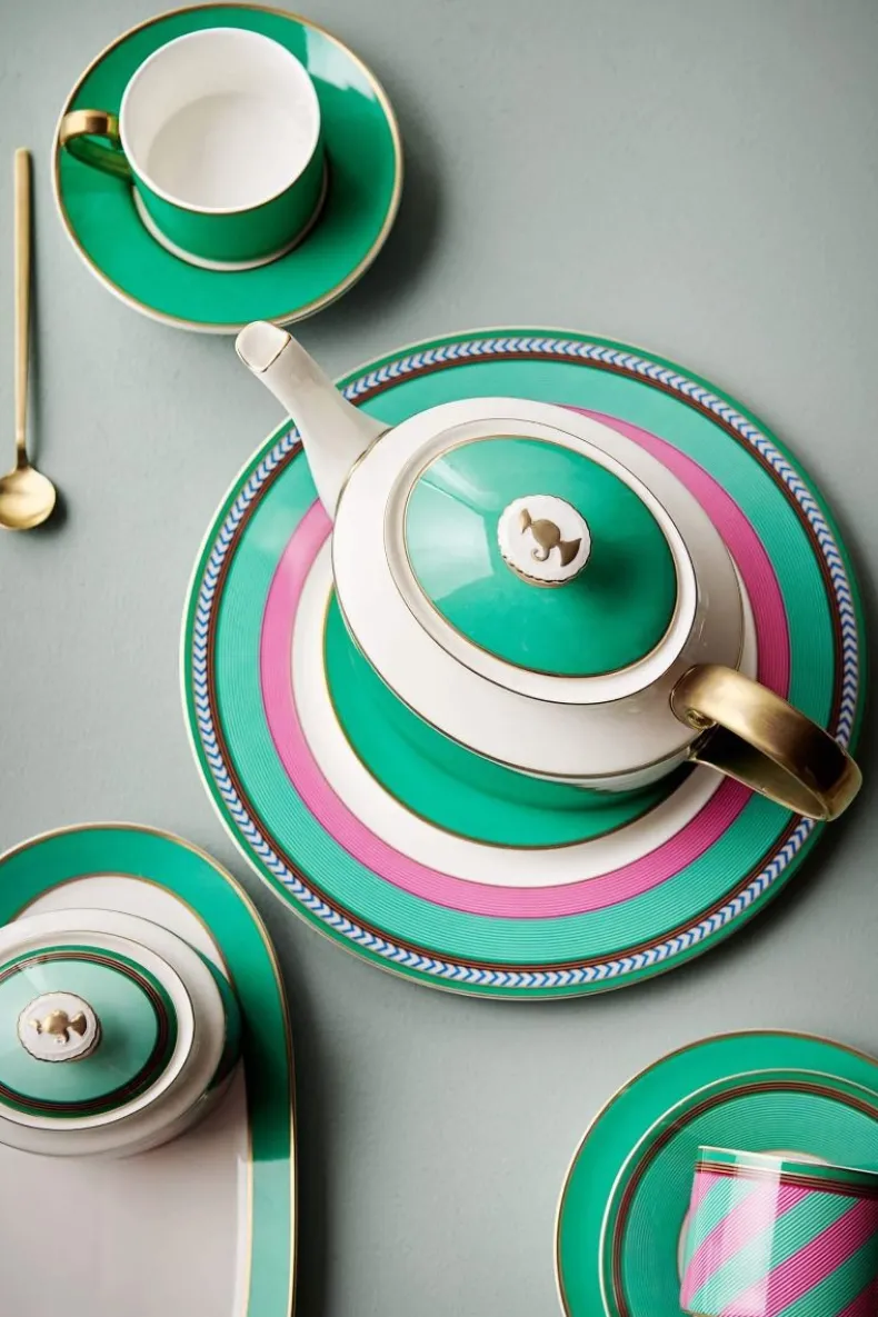 Pip Chique Stripes Cappuccino Kop & Schotel Roze/Groen