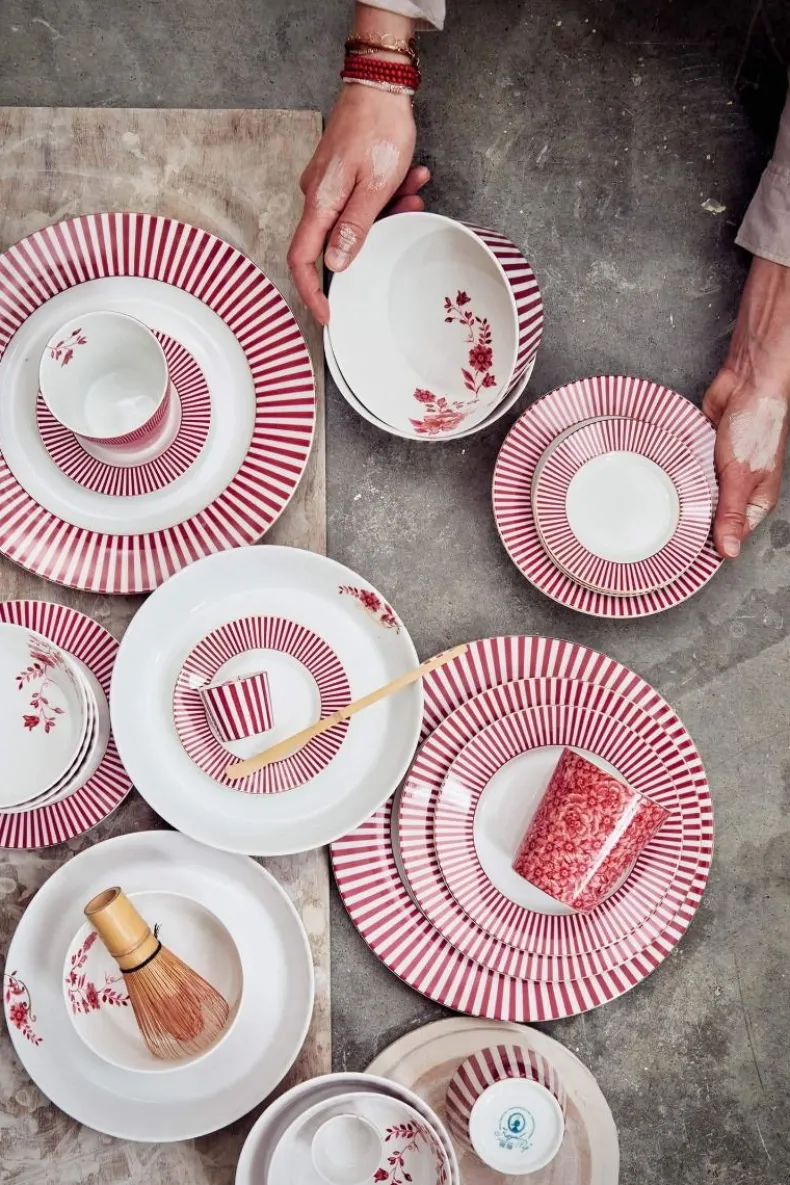 Royal Stripes Mok Bloemen Donkerroze